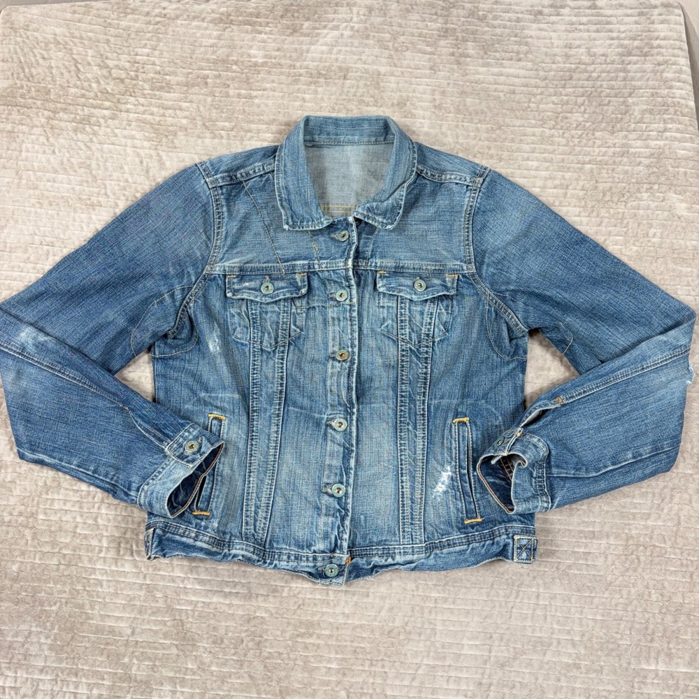 Polo Jeans Co Ralph Lauren Denim Jacket XL Blue Distressed Lydia Repair Y2K